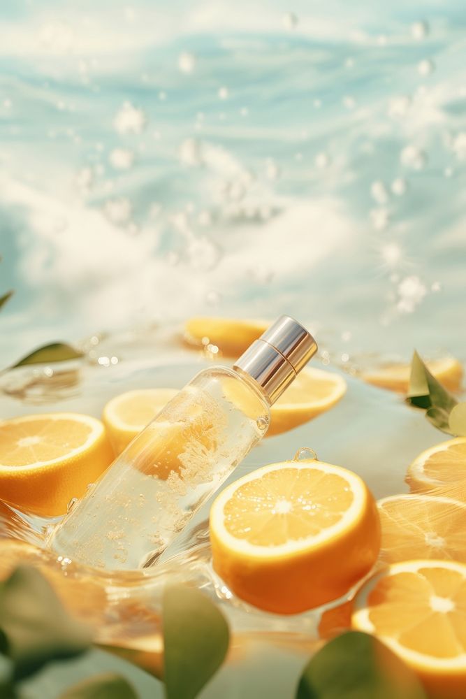 Skincare bottle in lemon slices. AI generated Image by rawpixel.