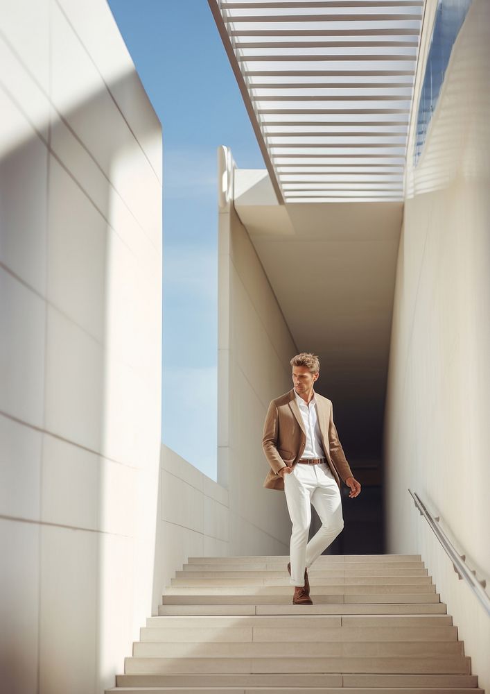 Businessman walking down the stairs. 