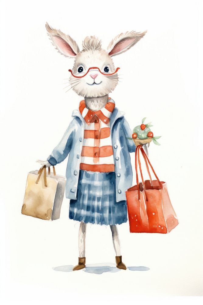 Shopping animal cartoon bag white background. 