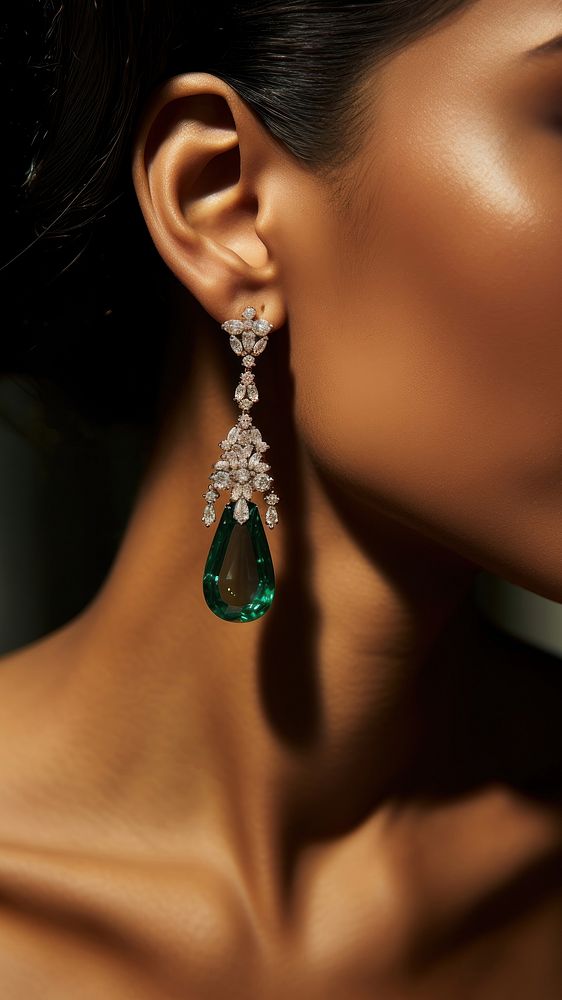 Emerald diamond earring, luxurious jewelry. AI generated Image by rawpixel.