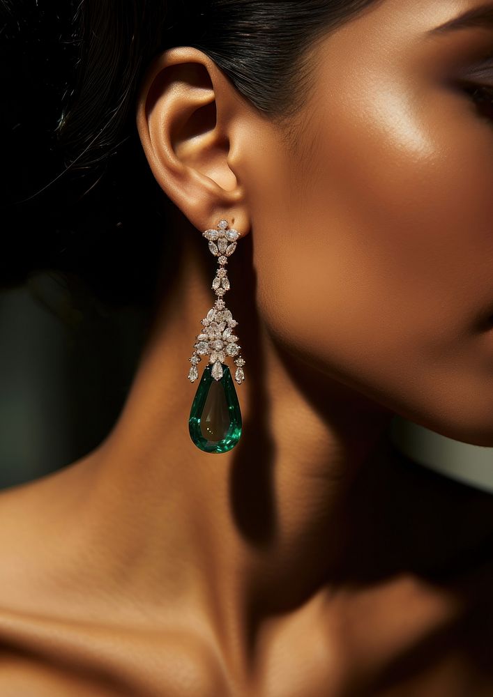 Emerald diamond earring, luxurious jewelry. 