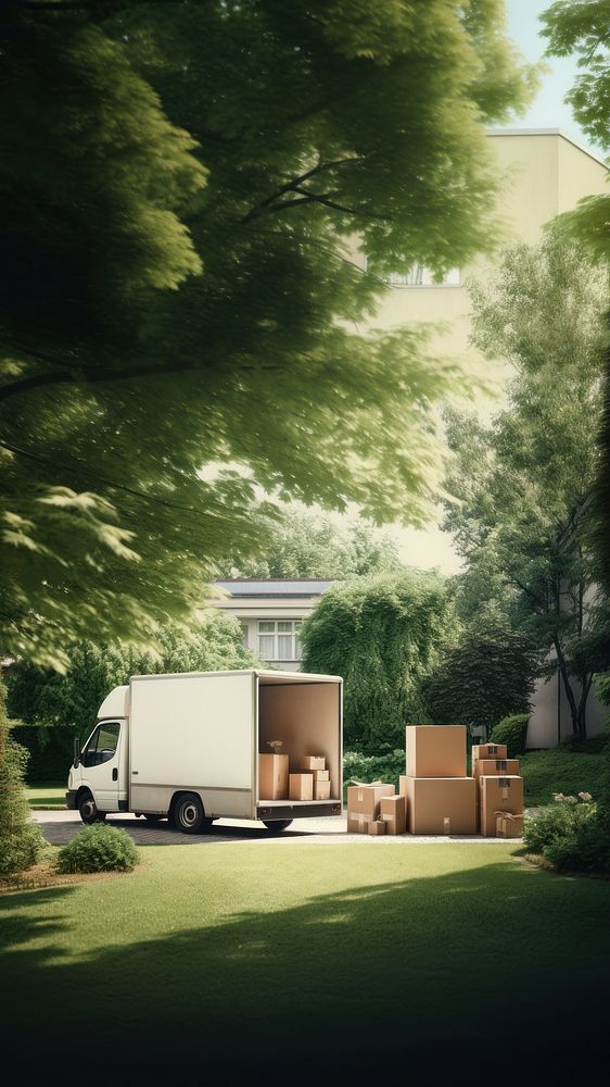 Moving truck cardboard box vehicle. AI generated Image by rawpixel.