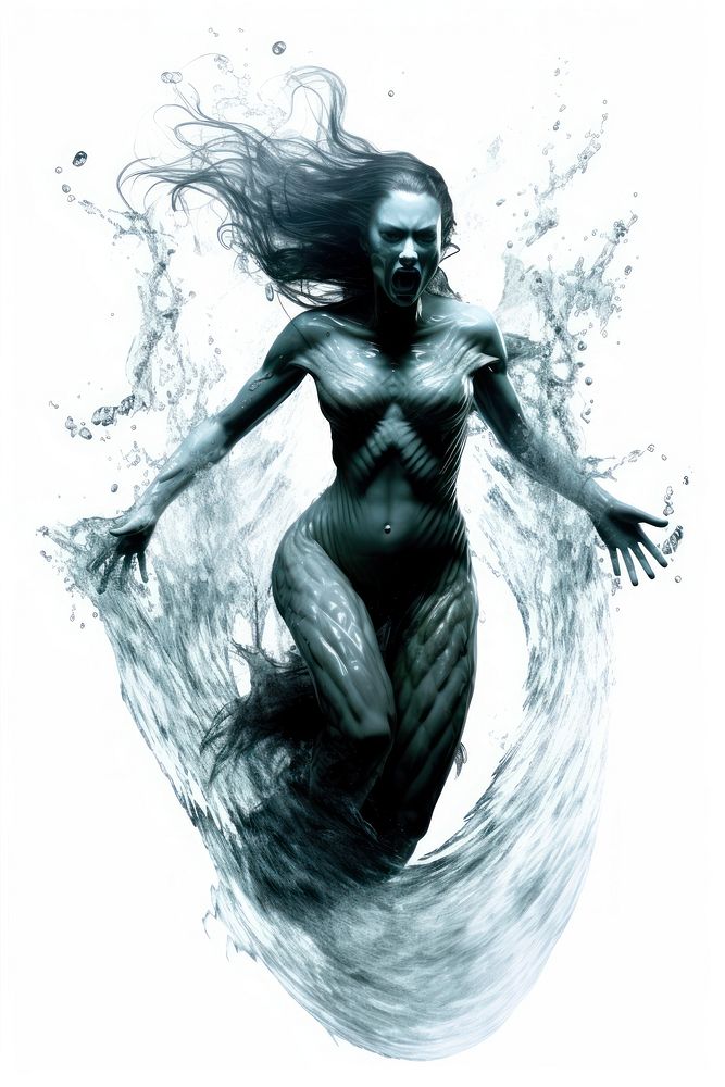 Siren female portrait swimming drawing. AI generated Image by rawpixel.
