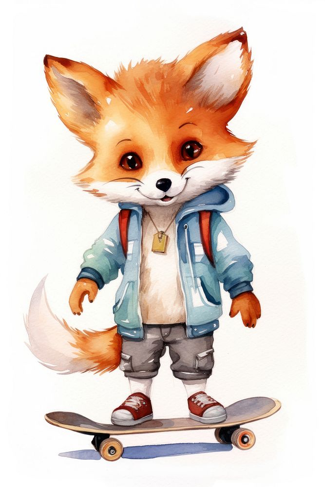 Cute animal characters fox skateboard mammal. AI generated Image by rawpixel.