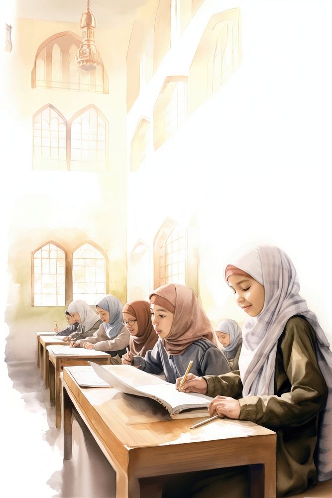 Muslim students in classroom. 