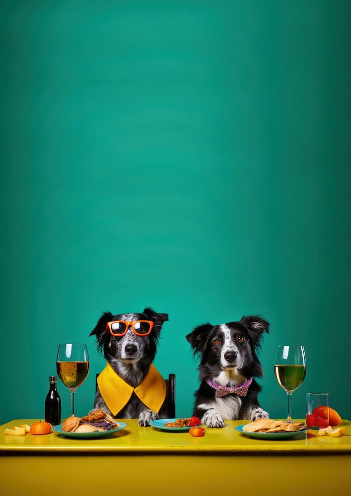 Dogs at dining table. AI generated Image by rawpixel.