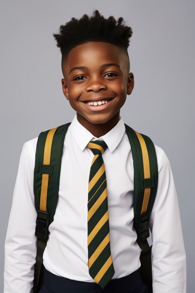 Black boy smile portrait necktie. 