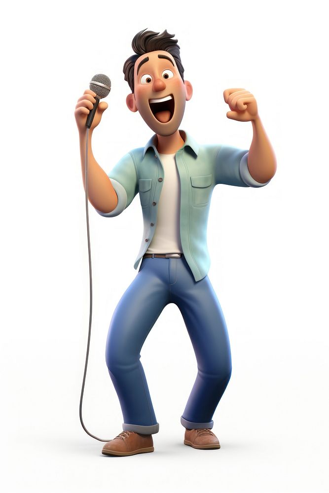 Man singing cartoon white background technology. AI generated Image by rawpixel.