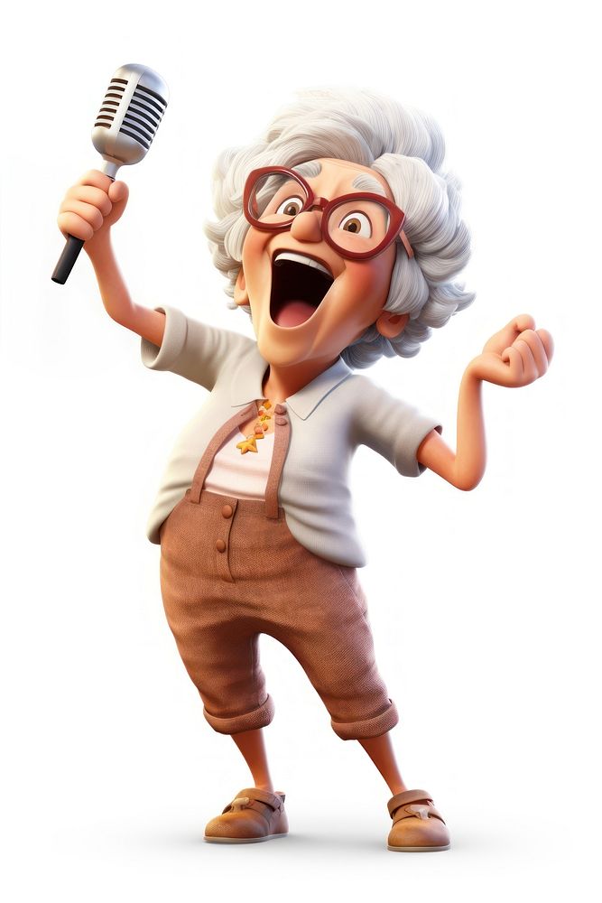 Old woman singing cartoon white background performance. AI generated Image by rawpixel.