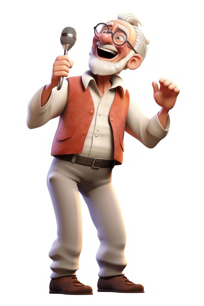 Oldman singing cartoon white background happiness. AI generated Image by rawpixel.