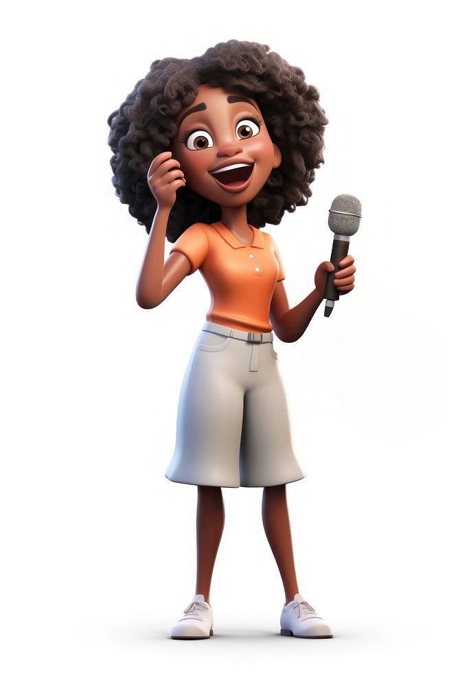 Black woman singing a song cartoon white background microphone. AI generated Image by rawpixel.