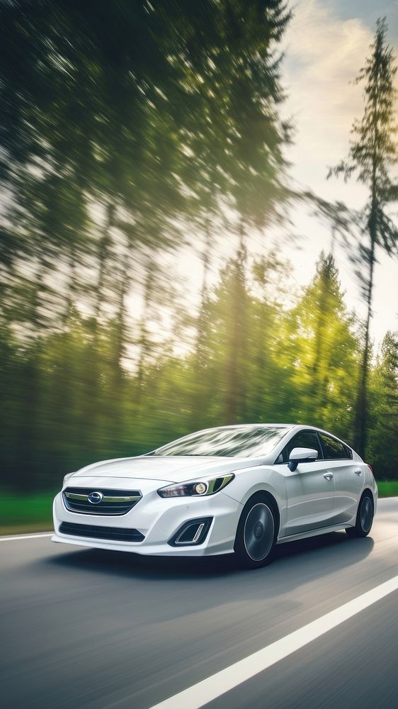 A photo of white EV car Moving Through Highway.  