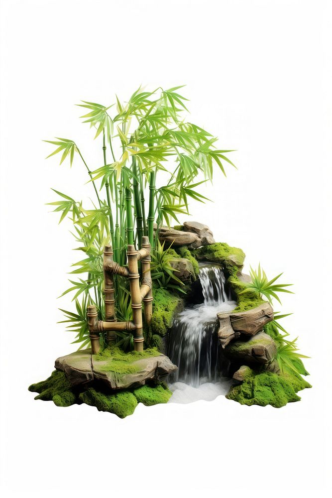Bamboo realistic waterfall garden outdoors nature plant. AI generated Image by rawpixel.