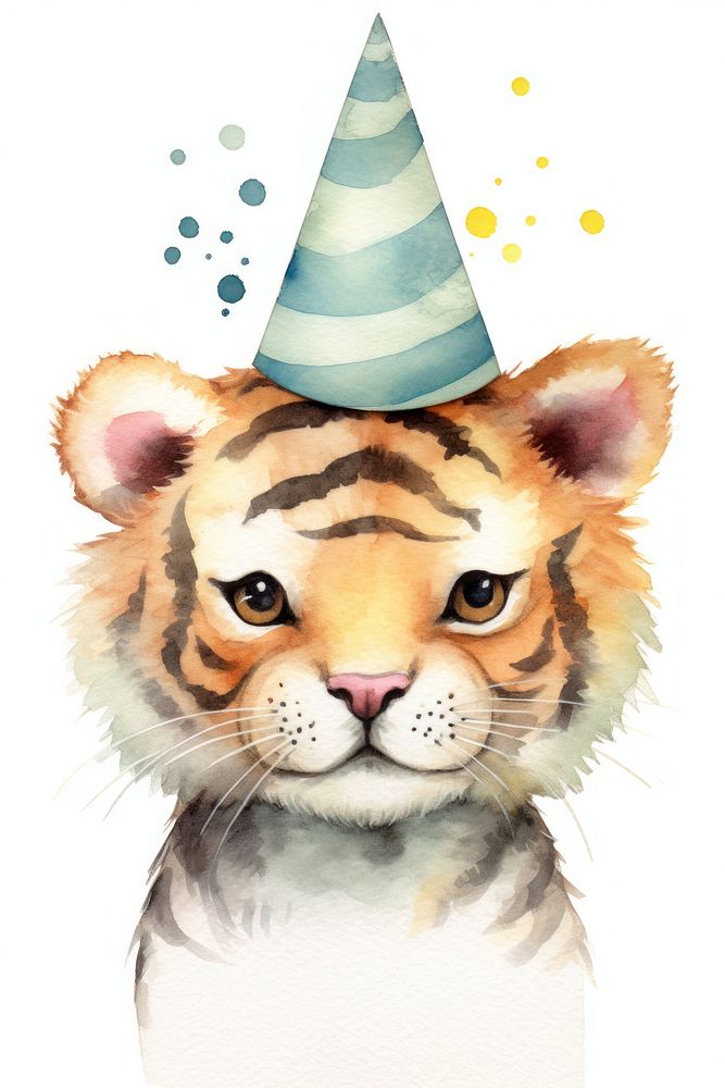 Cute Tiger wearing a party hat animal mammal fun. 