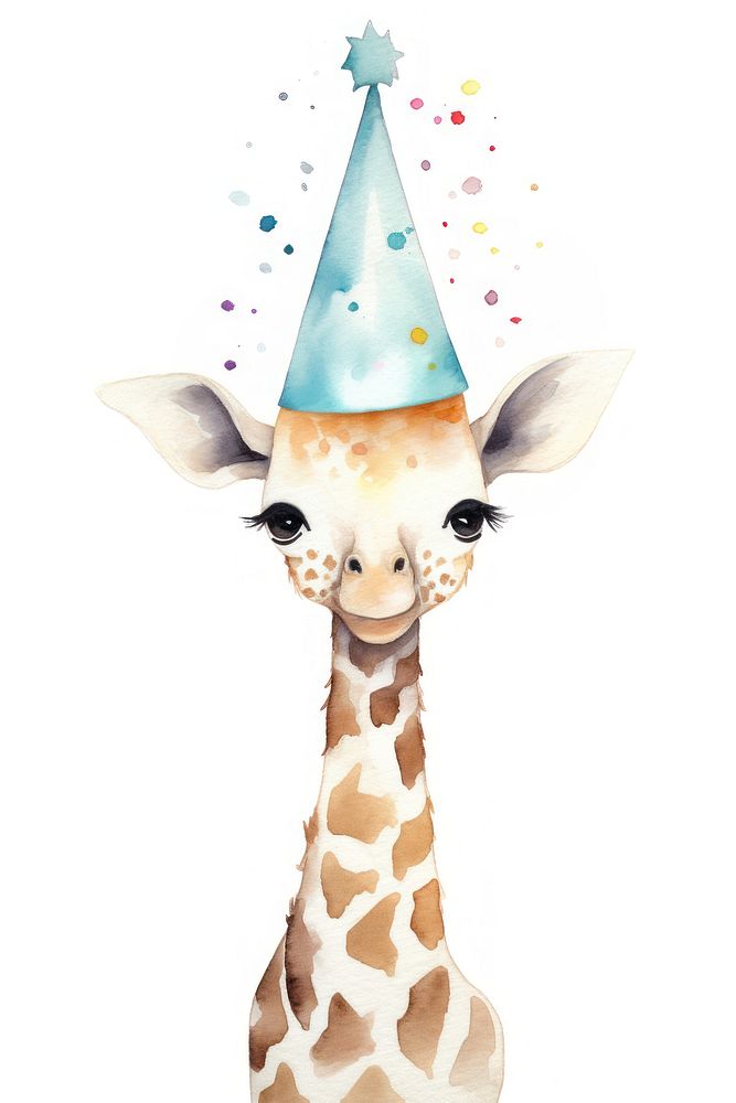 Cute geraffe character wearing a party hat animal giraffe mammal. AI generated Image by rawpixel.