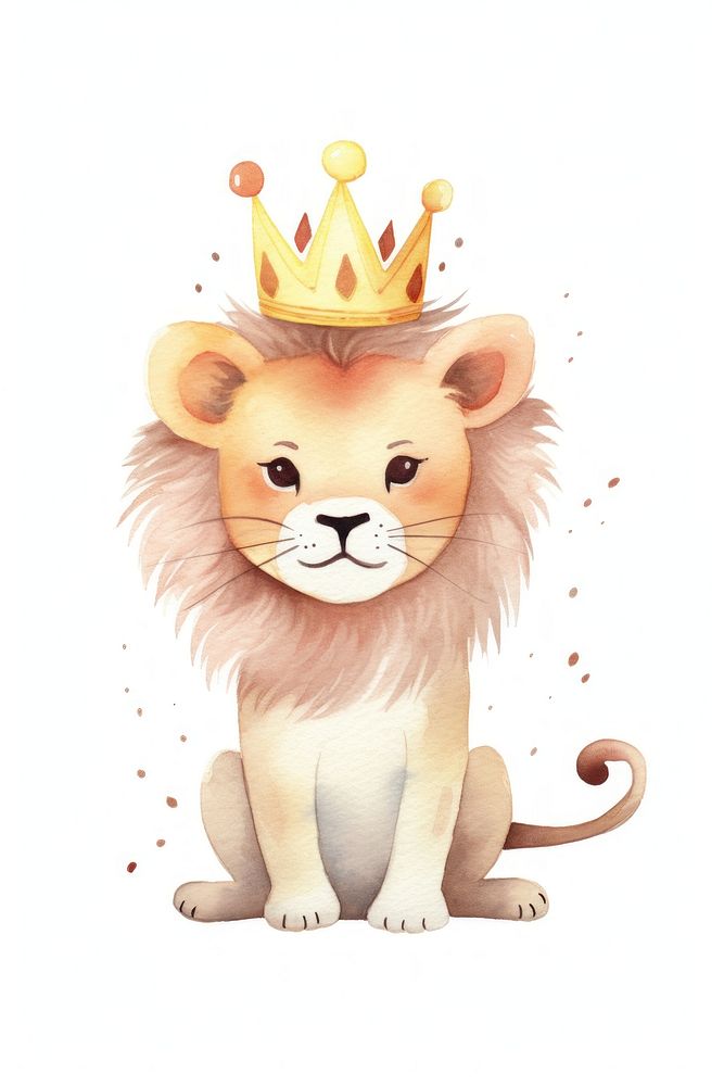 Cute lion wearing a crown animal mammal representation. AI generated Image by rawpixel.