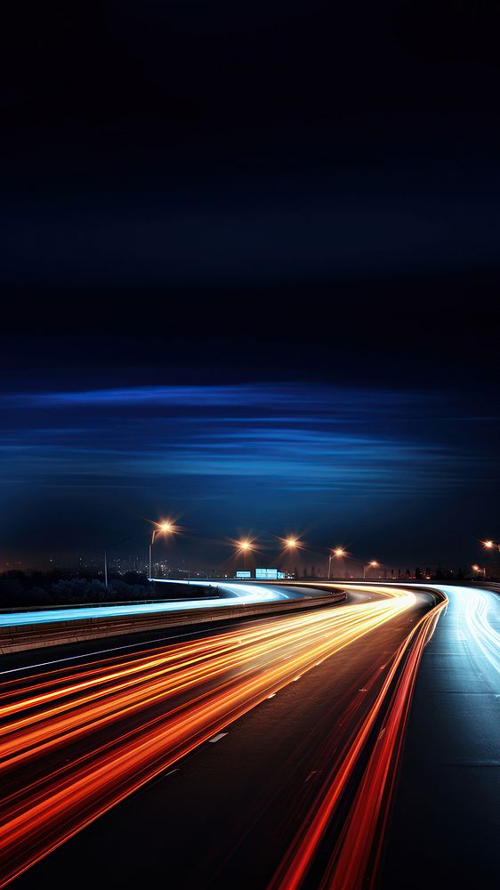 Night highway vehicle traffic.  