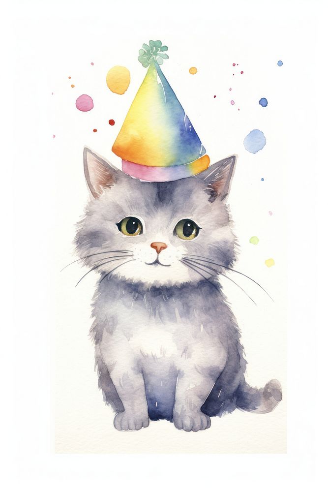 Cat wearing a party hat animal mammal pet. AI generated Image by rawpixel.