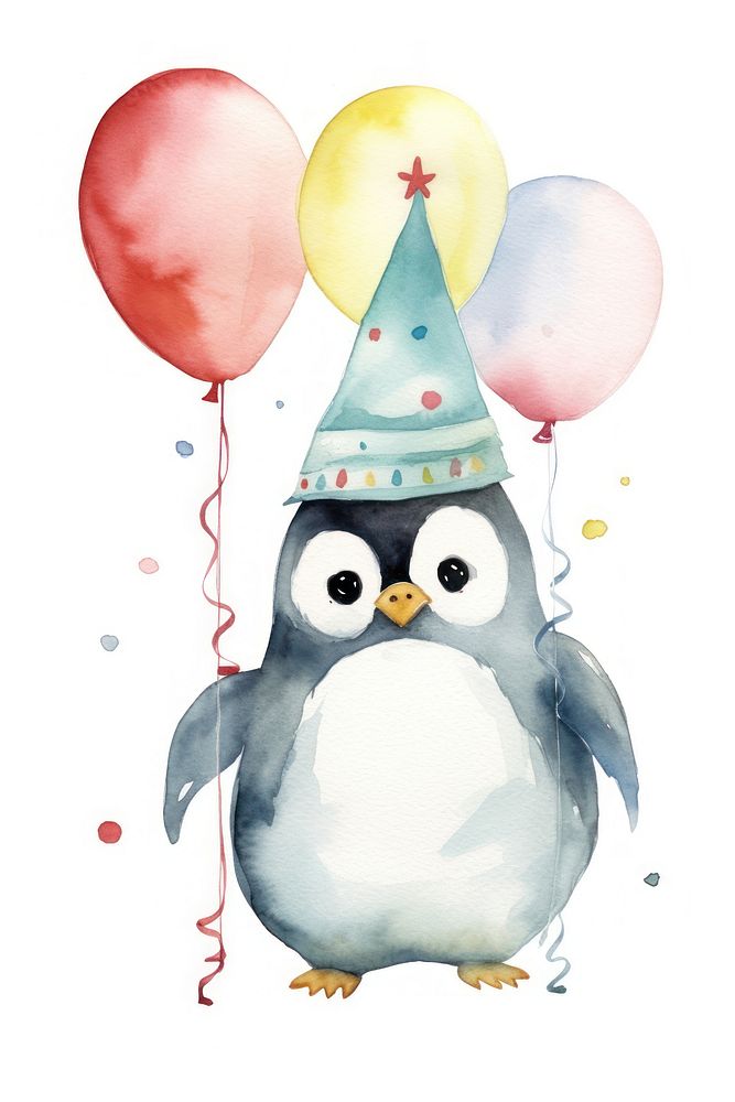 Penguin wearing a party hat balloon animal bird. AI generated Image by rawpixel.