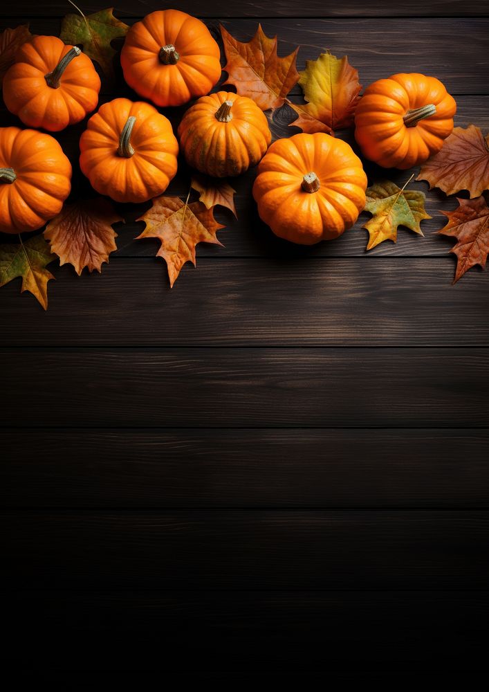 a top view photo of Pumpkins and maple leaves. AI generated Image by rawpixel.