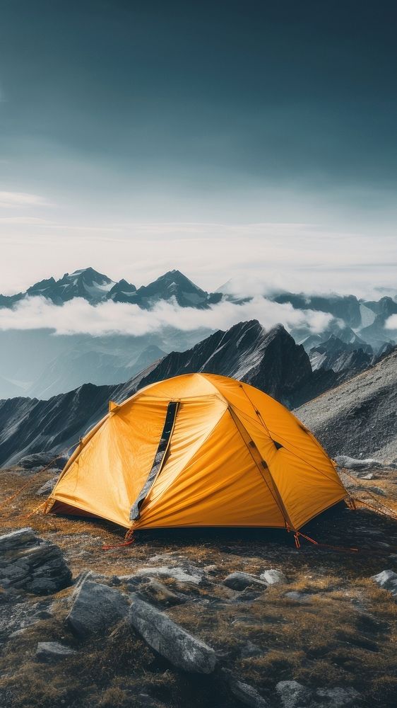 photo of tent at mountain, isolated on solid background. AI generated Image by rawpixel. 