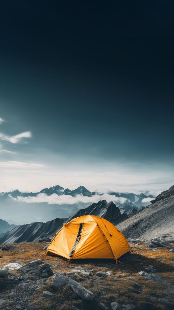 photo of tent at mountain, isolated on solid background. AI generated Image by rawpixel. 