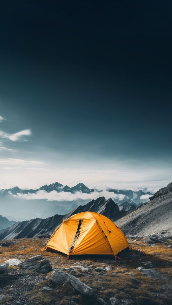 photo of tent at mountain, isolated on solid background.  