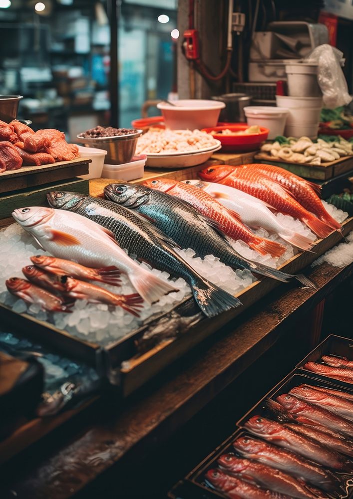 photo of Japanese fish market.  