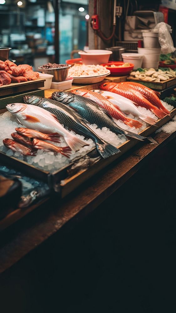 photo of Japanese fish market. AI generated Image by rawpixel. 