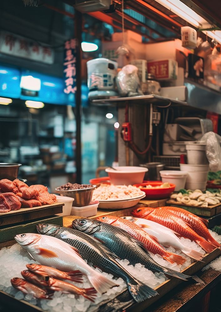 photo of Japanese fish market.  