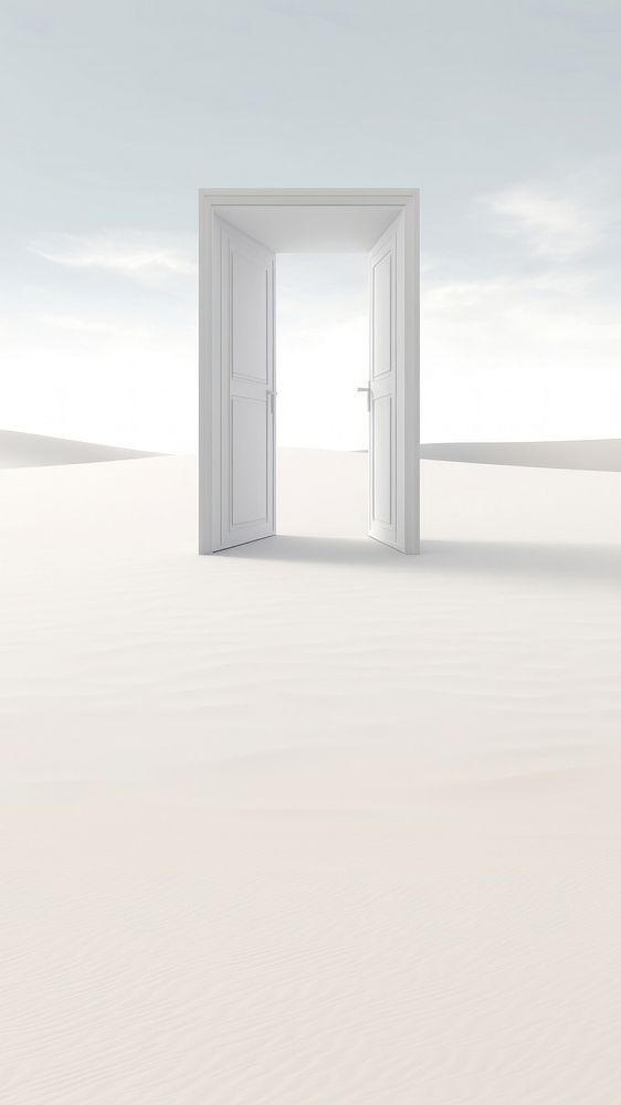 3d illustration of door leading to nowhere, isolated on white background.  