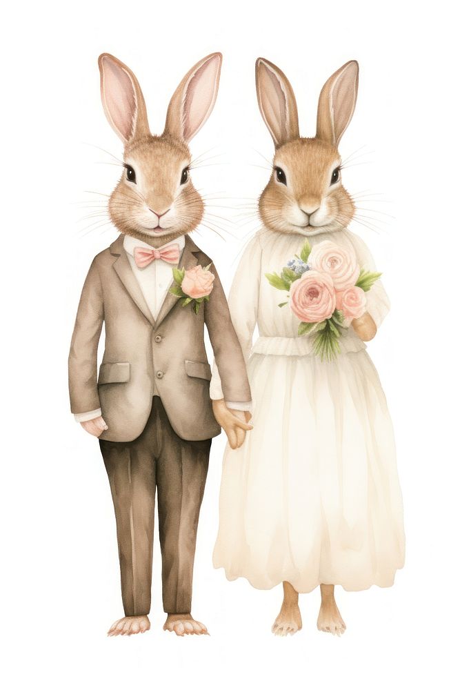 Rabbits wedding animal mammal flower. AI generated Image by rawpixel.