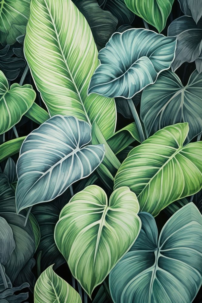 Tropical leaves close up illustration. AI generated image by rawpixel.