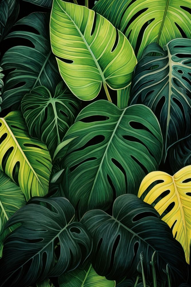 Tropical leaves close up illustration. AI generated image by rawpixel.