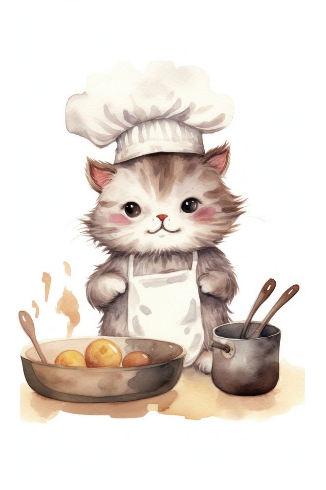Cat cooking cartoon food cute. AI generated Image by rawpixel.