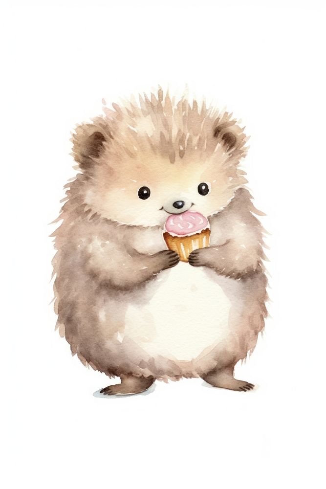 Hedgehog eating dessert hedgehog cartoon mammal. 