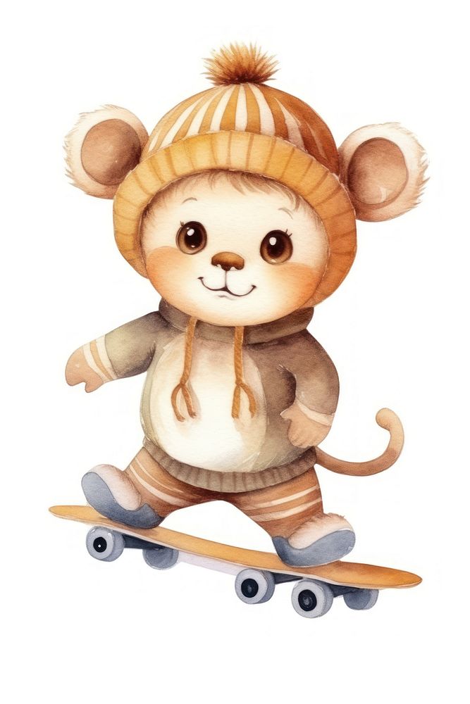 Monkey playing skateboard cartoon cute toy. AI generated Image by rawpixel.