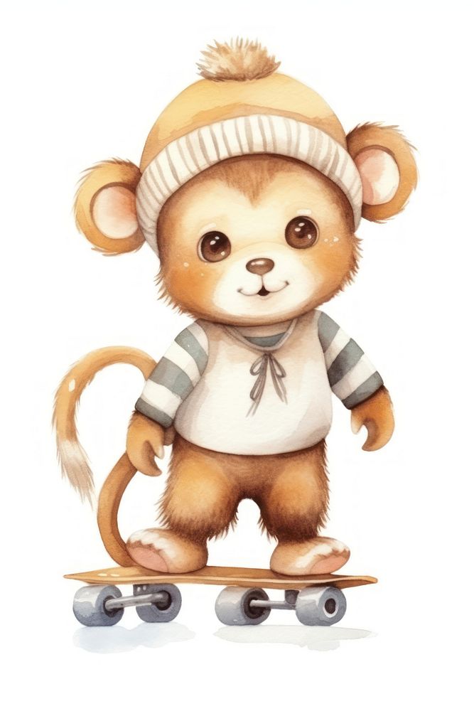 Monkey playing skateboard cartoon cute toy. AI generated Image by rawpixel.