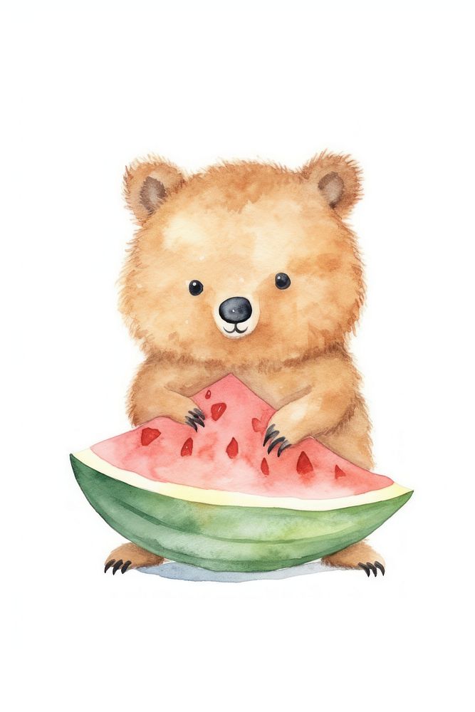 Quokka eating food cartoon mammal fruit. AI generated Image by rawpixel.