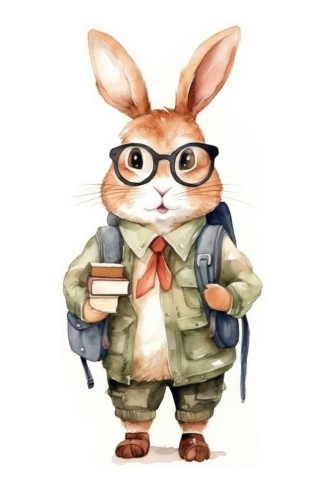 Rabbit student cartoon animal white background. 