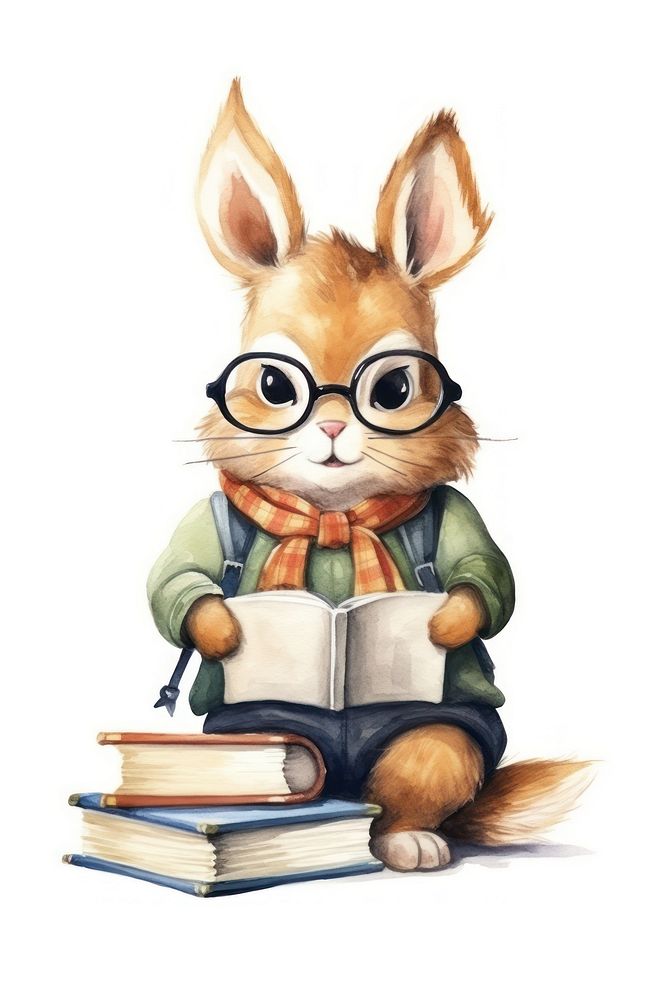 Rabbit student publication reading cartoon. AI generated Image by rawpixel.