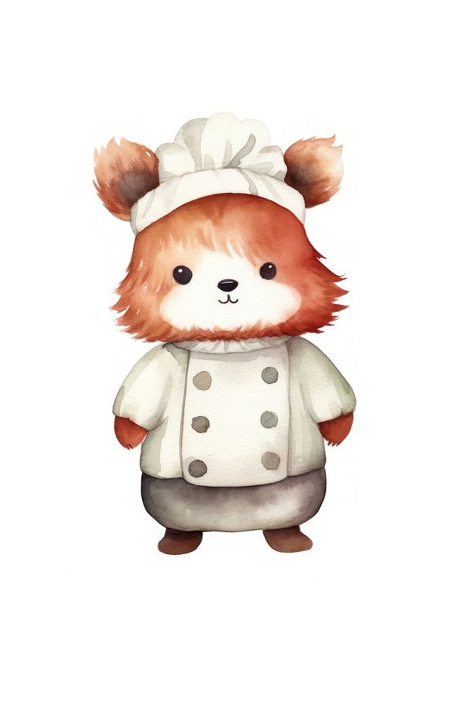 Red Panda chef cartoon cute white background. 