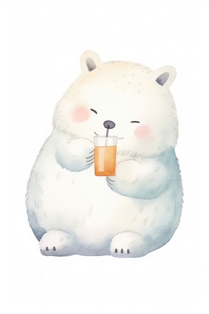 White Fox drinking cartoon mammal cute. AI generated Image by rawpixel.