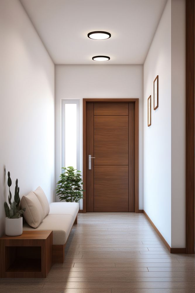 Modern styled small entryway furniture house door. 