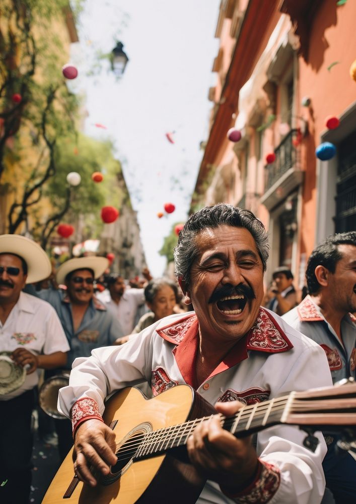 Photo of mexican music band playing in the streets of mexico city.  