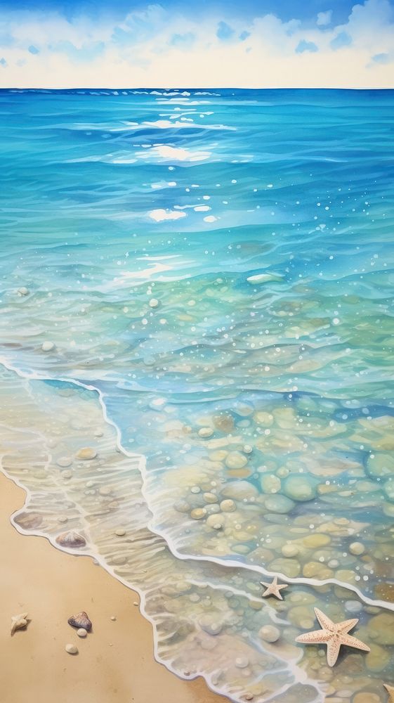 Beach wallpaper outdoors painting horizon. AI generated Image by rawpixel.