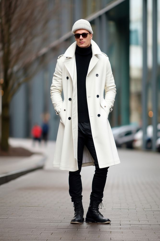 Wearing white trench coat overcoat glasses street. AI generated Image by rawpixel.
