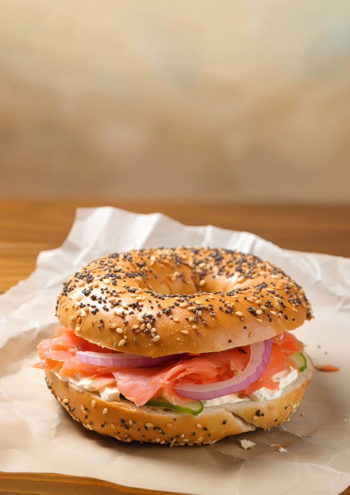 Bagel bread paper food.  