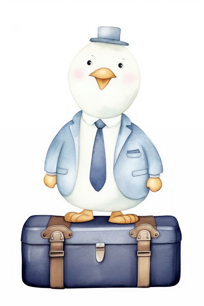 Goose wearing suit suitcase luggage cartoon. 