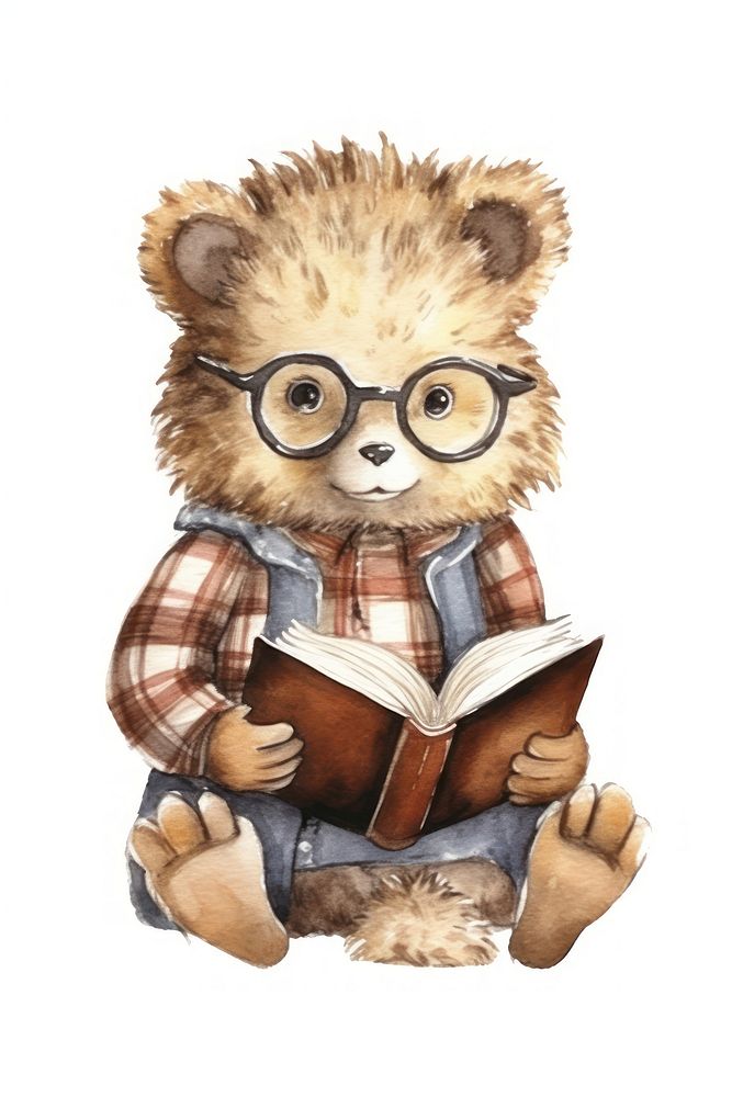 Reading hedgehog glasses cartoon. 